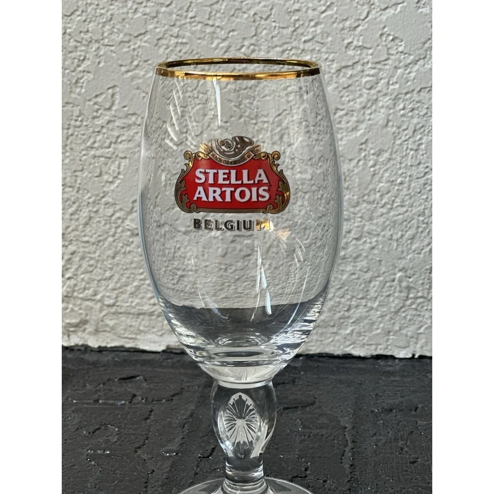 Set of 2 Stella Artois Anniversary Chalice 33cl Beer Glass Belgium Gold Rim